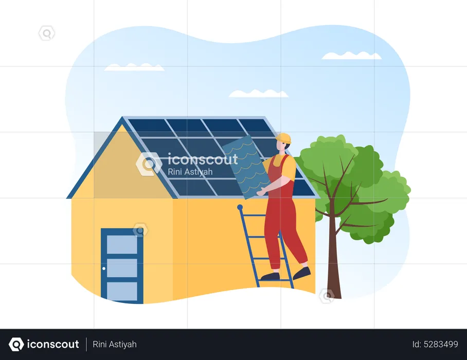Worker Fixing Rooftop  Illustration