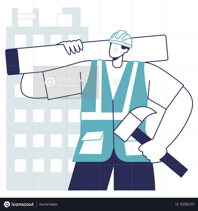 Worker holding bricks  Illustration