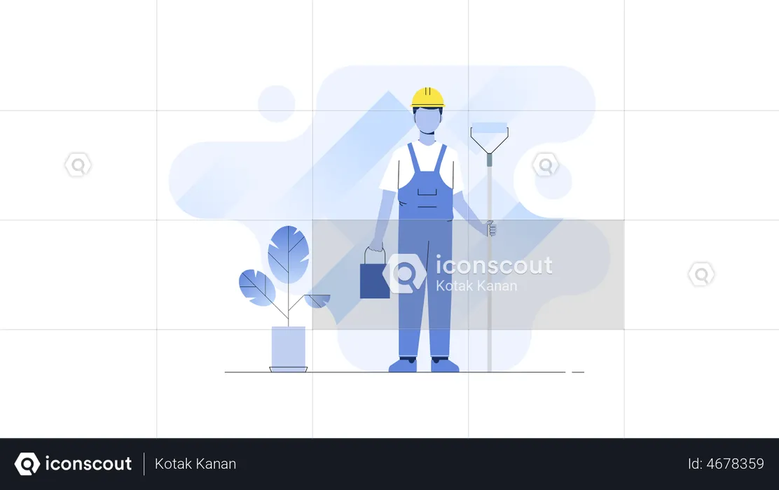 Worker holding digging tool  Illustration