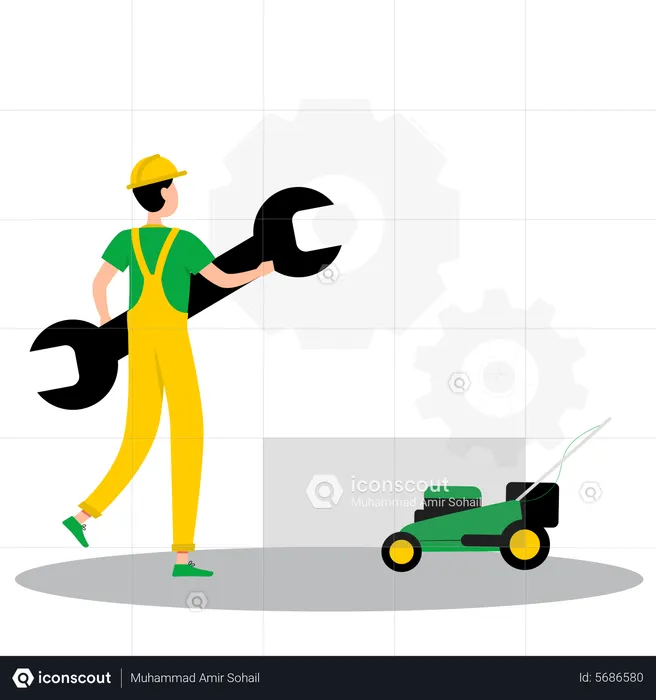 Worker holding wrench  Illustration