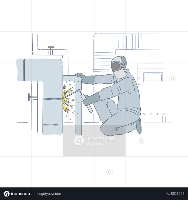 Worker In Uniform And Protective Safety Helmet  Illustration