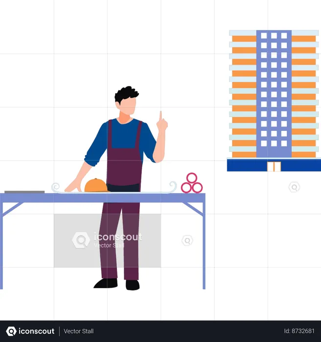 Worker is creating a blueprint for a building  Illustration