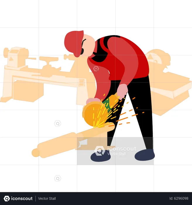 Worker is cutting metal with a machine  Illustration