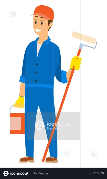Worker is doing house painting  Illustration