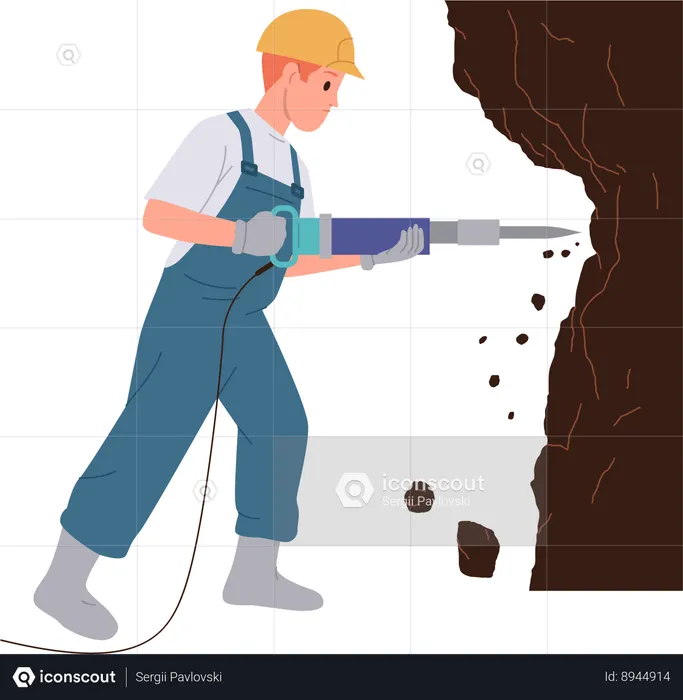 Worker is extracting minerals from rock  Illustration