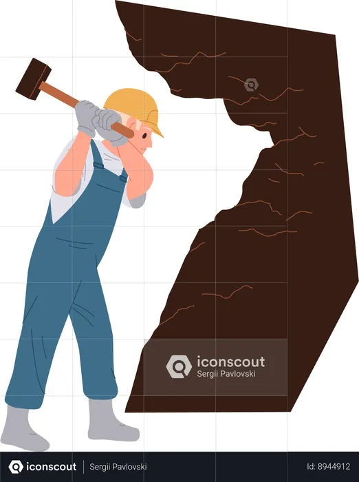 Worker is extracting minerals from rocks  Illustration