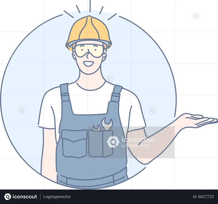 Worker is happy at construction site  Illustration