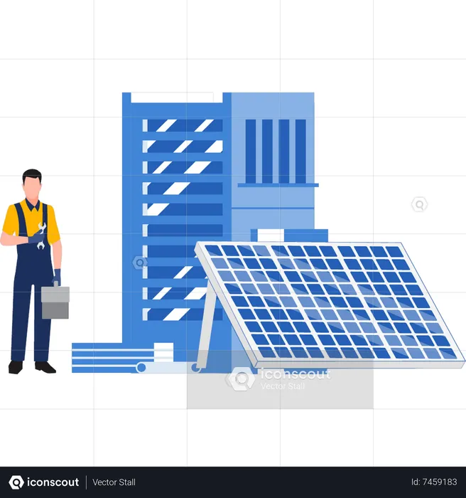 Worker is installing solar system  Illustration