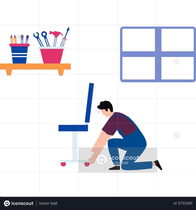 Worker is making an office chair  Illustration