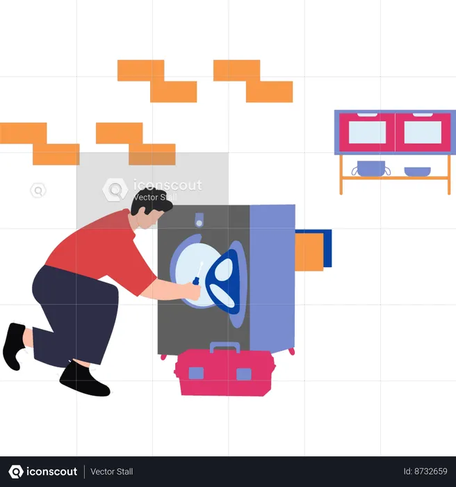 Worker is repairing a machine  Illustration