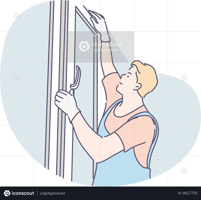 Worker is setting up window  Illustration