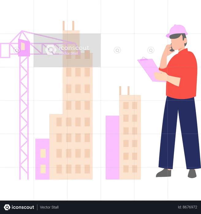 Worker is working at a construction site  Illustration