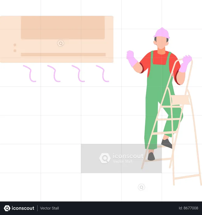 Worker is working on the AC  Illustration