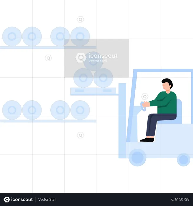 Worker lifting barrels using forklift  Illustration