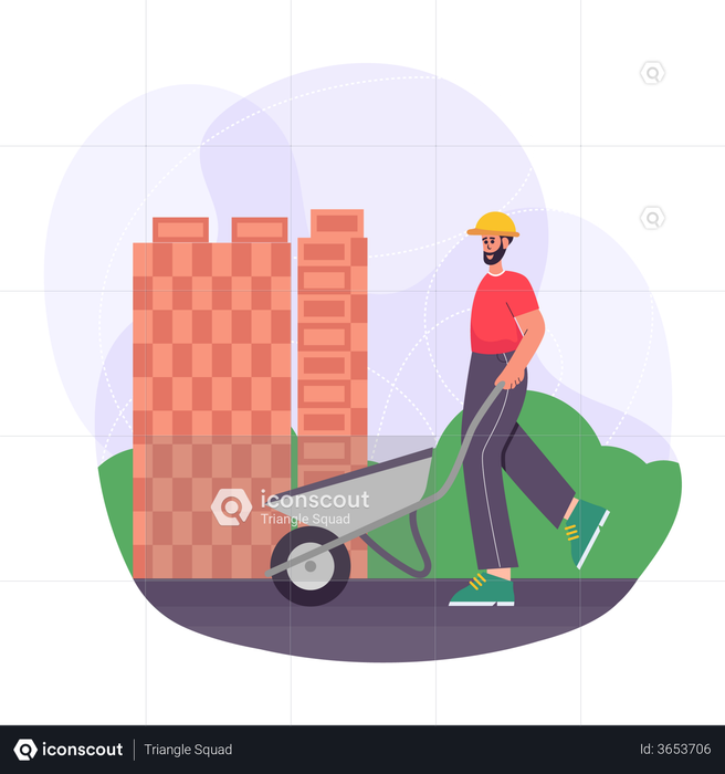 Worker loading bricks on the wheelbarrow Illustration