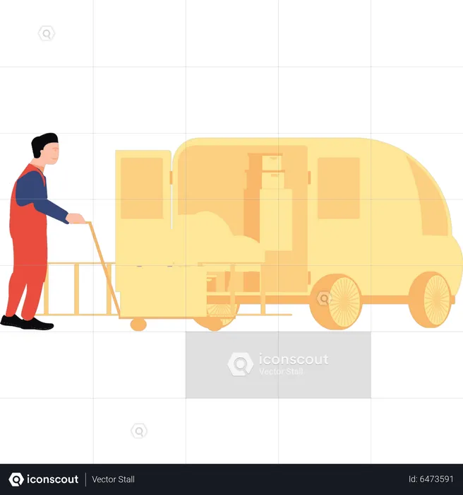 Worker loading goods into truck  Illustration