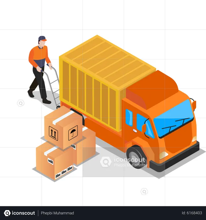 Worker loading parcel in truck  Illustration