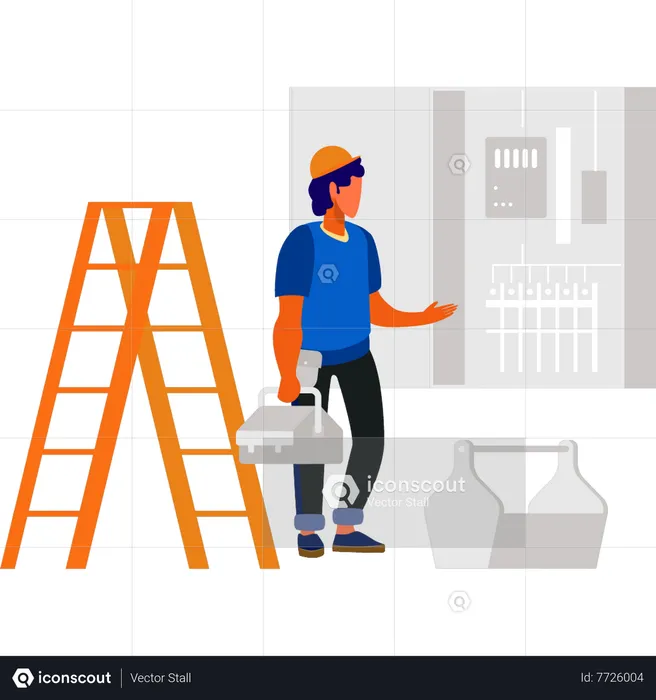 Worker looking at construction circuit box  Illustration