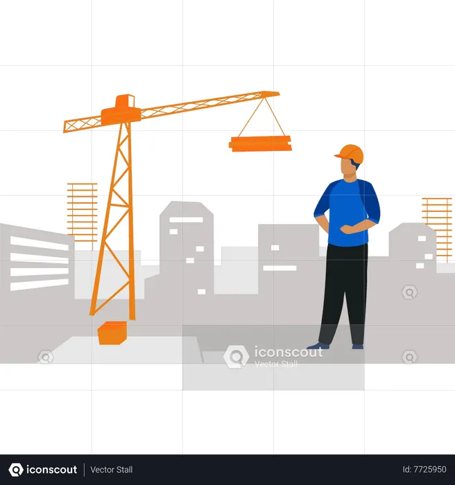 Worker looking at construction site  Illustration