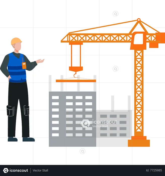 Worker looking at crane  Illustration