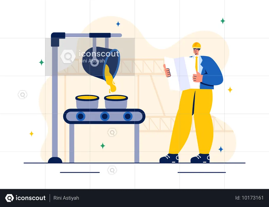 Worker looking at steel production  Illustration