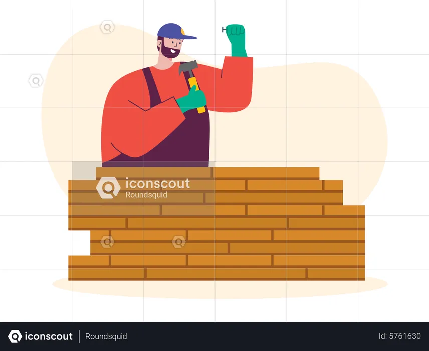 Worker making wooden wall  Illustration