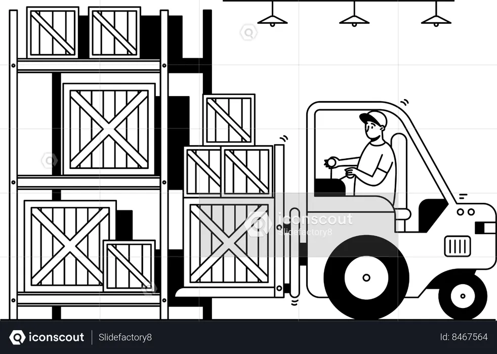 Worker Moving Good With a Forklift  Illustration