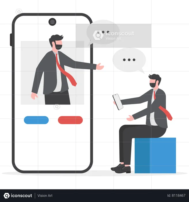 Worker on collective virtual meeting and group video conference  Illustration