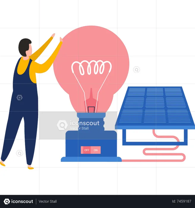 Worker operates solar-powered light  Illustration