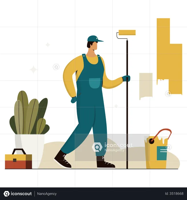 Worker Painting House  Illustration