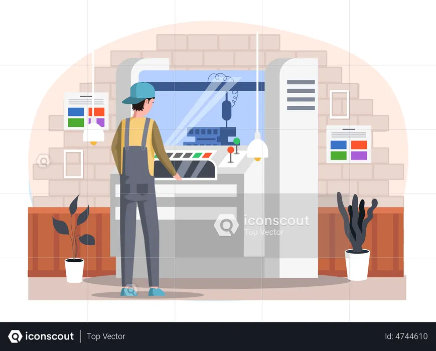Worker prints on large machine  Illustration