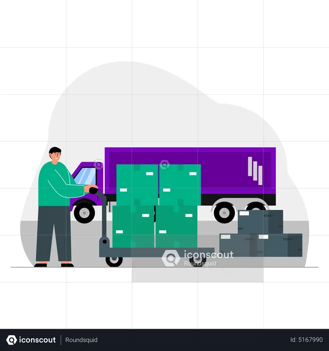 Worker pushing package cart  Illustration