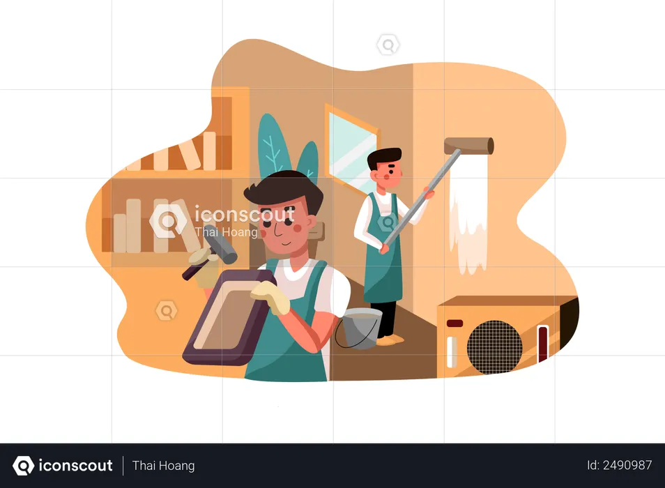 Worker renovating house  Illustration