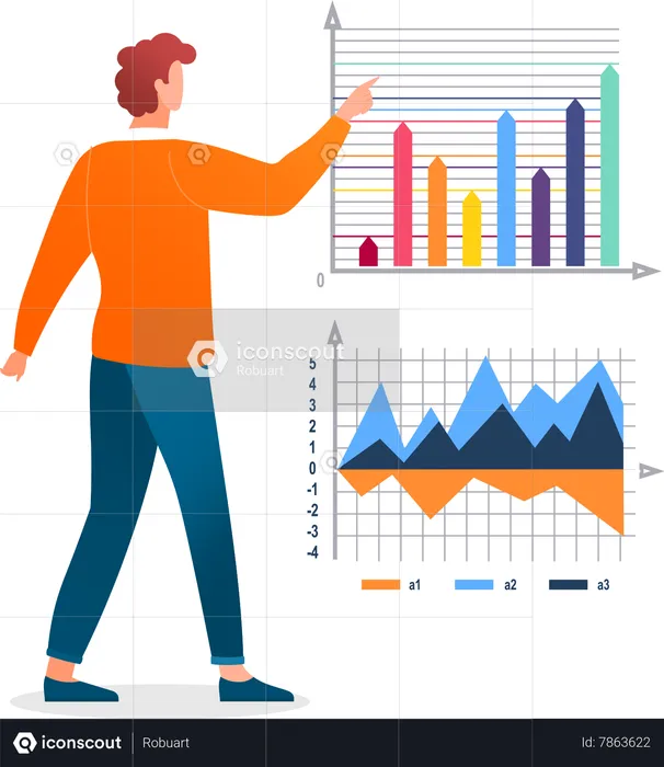 Worker Researching Statistics Graph Report  Illustration