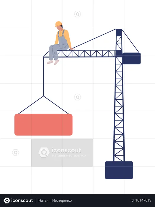 Worker sitting on tower crane  Illustration