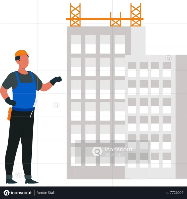 Worker standing near building  Illustration