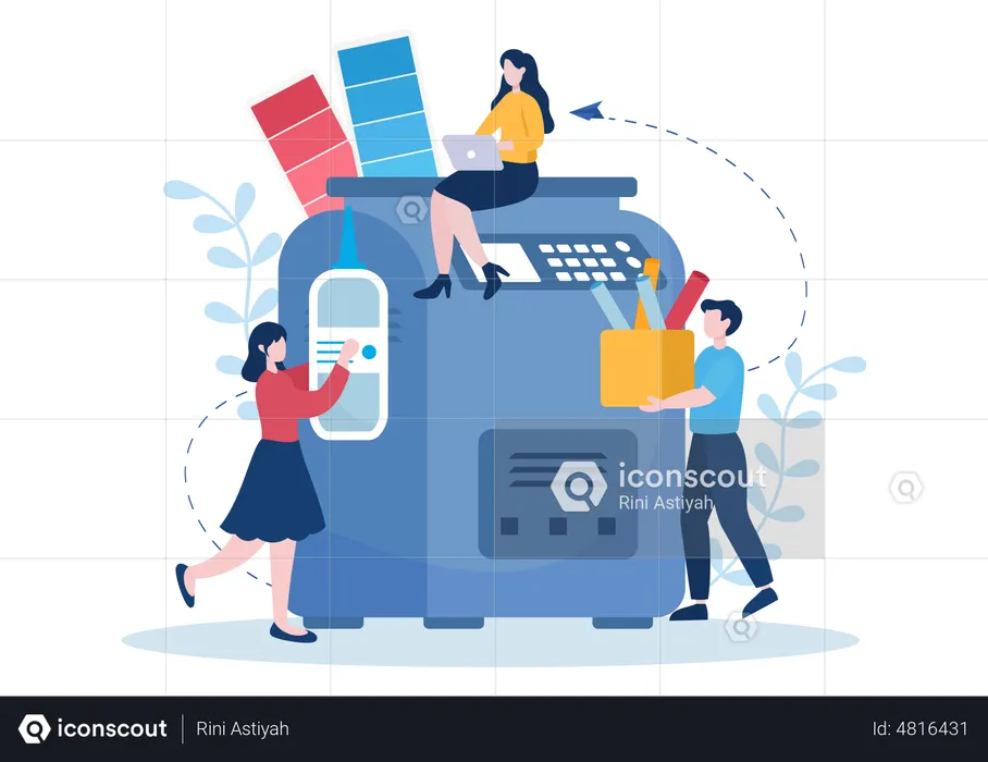 Worker standing near Print  Illustration
