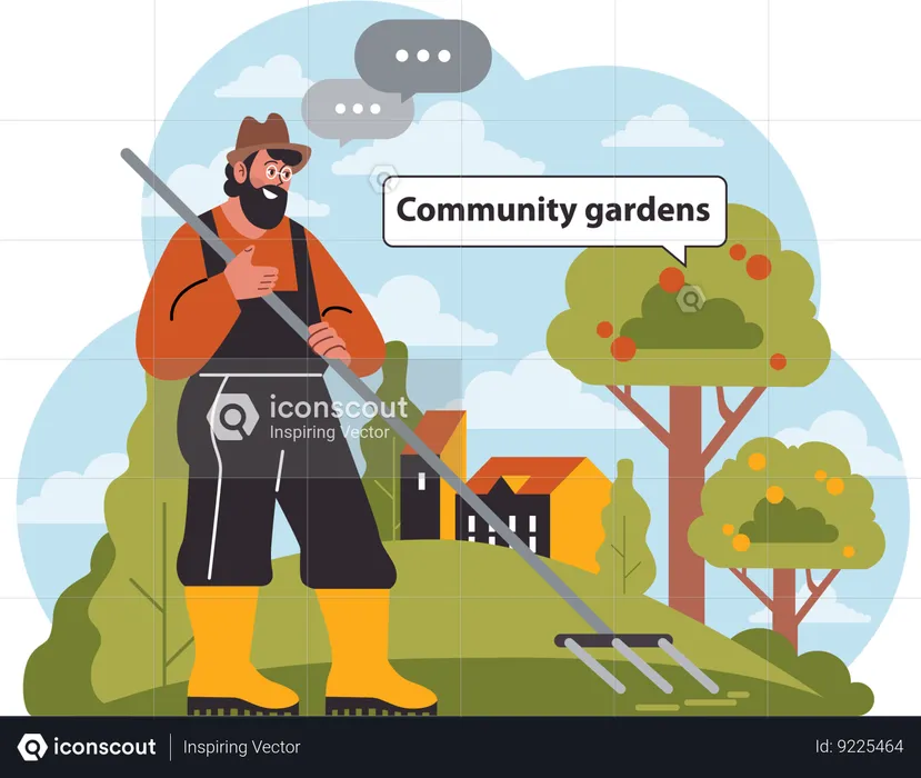 Worker taking care of community garden  Illustration