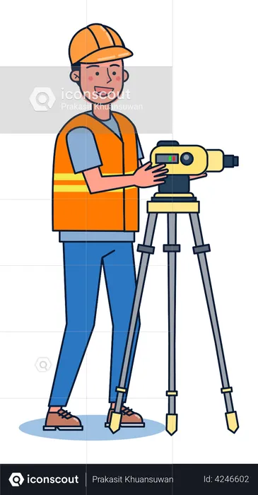Worker using road surveying tripod  Illustration