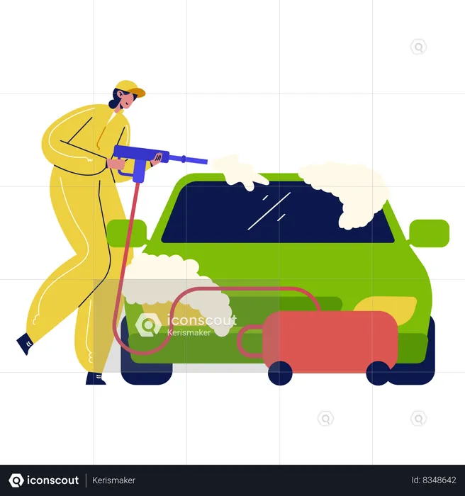 Worker Washing Car  Illustration