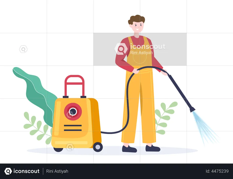 Worker with Power Washing  Illustration