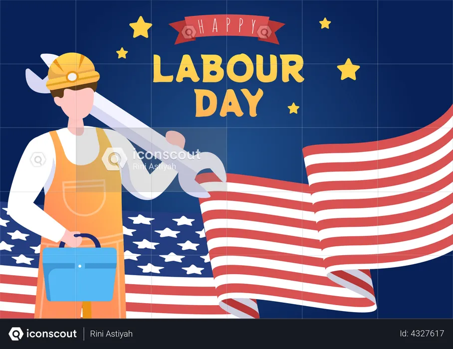 Worker with toolbox  Illustration