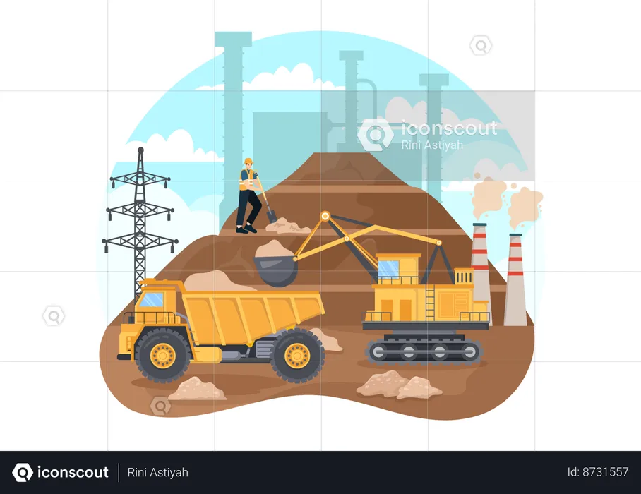 Worker working at coal mine  Illustration