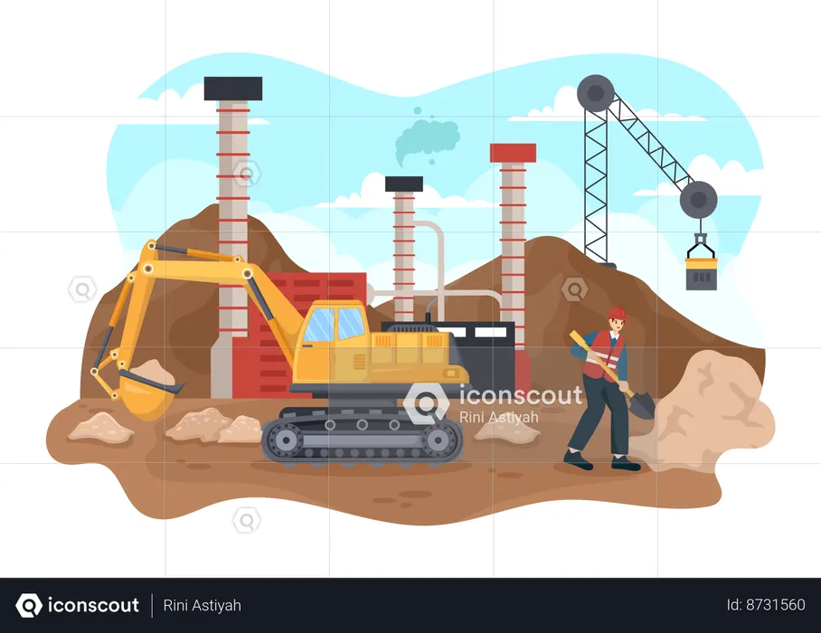 Worker working at coal mine  Illustration