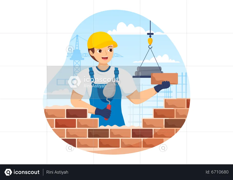 Worker working at construction site  Illustration