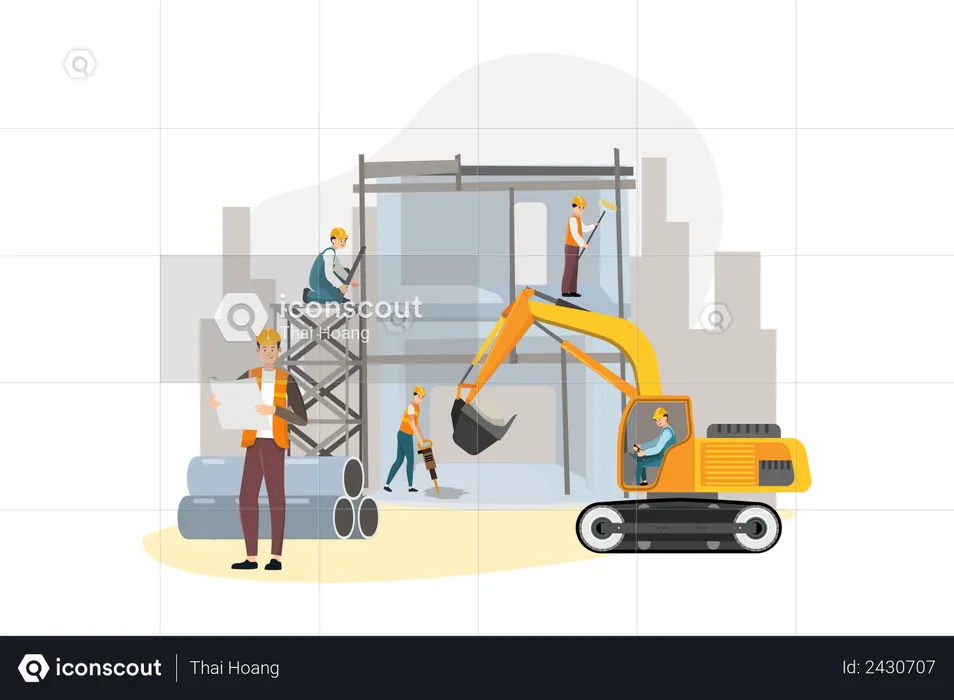 Worker working in construction project  Illustration