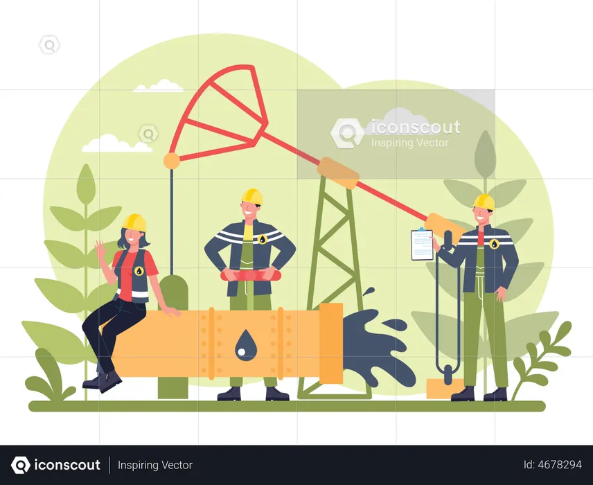 Worker working in oil production industry  Illustration