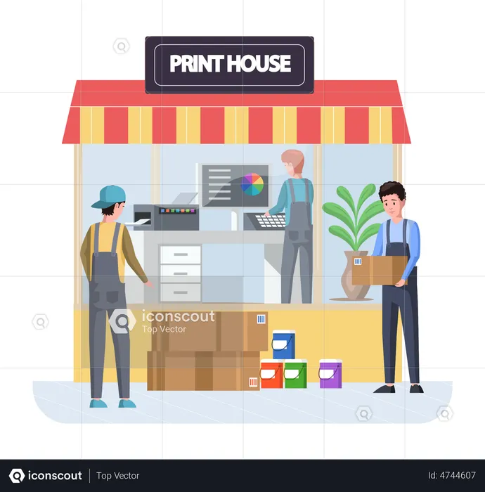 Worker working in print house  Illustration