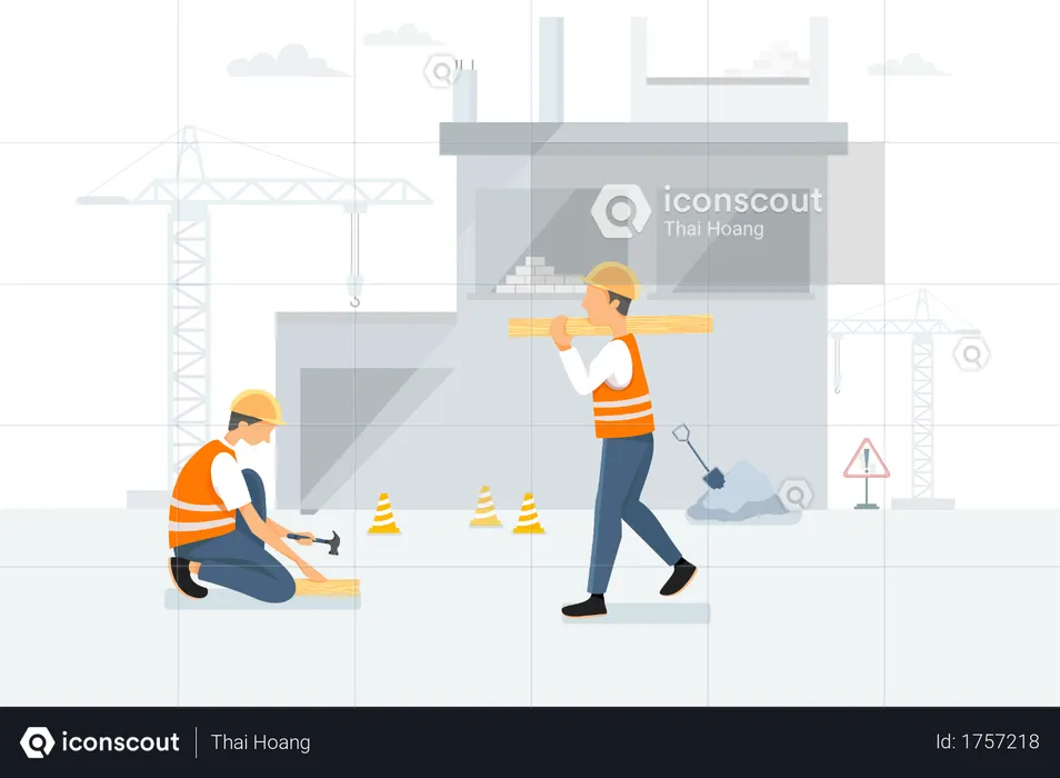 Worker working on Construction site  Illustration