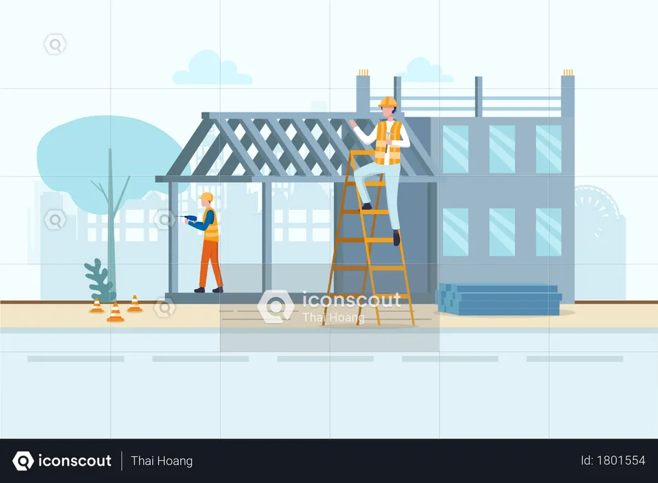 Worker working on construction site  Illustration